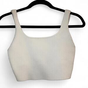 Babaton Ribbed Knit Crop Tank Top Ivory Cream Sleeveless Minimalist